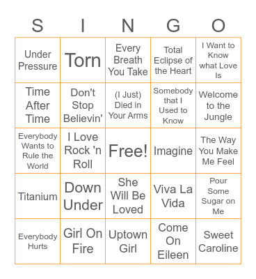 FAW SINGO- 80s, 90s, & today Bingo Card