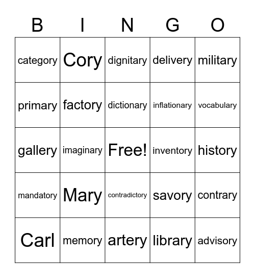 7-10 Bingo Card