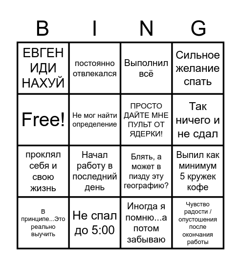 География Бинго Bingo Card