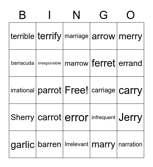 7-11 Bingo Card