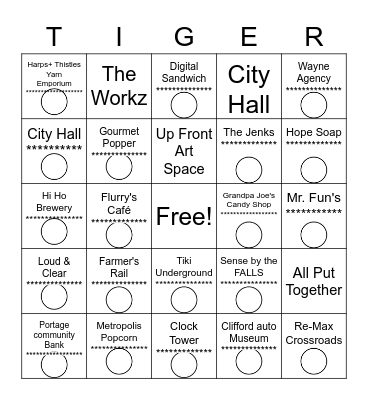 Tiger Bingo Scavenger Hunt Bingo Card