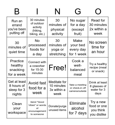 WELLNESS Bingo Card