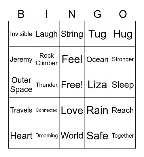 Invisible String Bingo Card