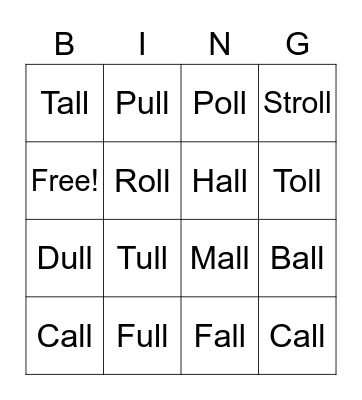 All, Ull, Oll Bingo Card