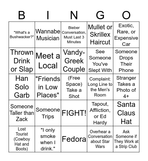 WEST END BINGO SHOWDOWN - 2015 Bingo Card