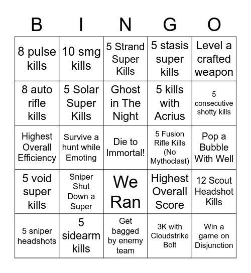 Iron Banana Bingo (All "Kills" Are Final Blows) Bingo Card
