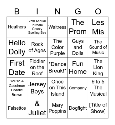 OT Musical Theatre BINGO Card