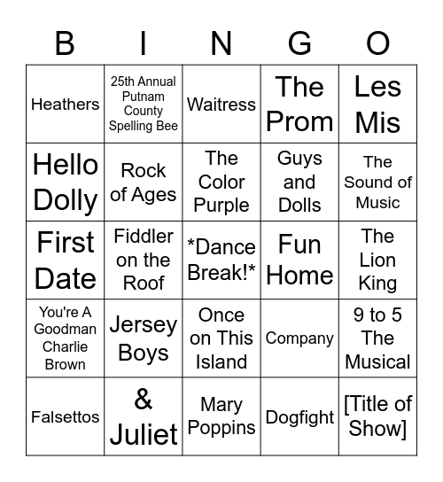 OT Musical Theatre BINGO Card