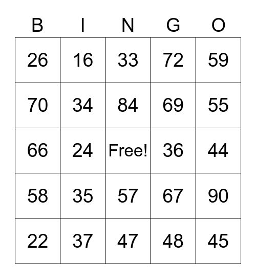 Tens and Ones Bingo Card