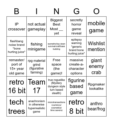 Game trailers 2023 Bingo Card