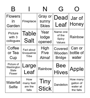 Nutrition Team Scavenger Hunt Bingo Card