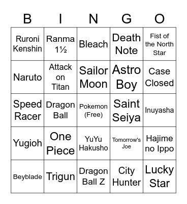 Katie Anime Taste Bingo Card