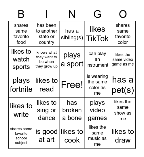 Find a group member who... Bingo Card