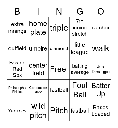 Baseball Bingo Card