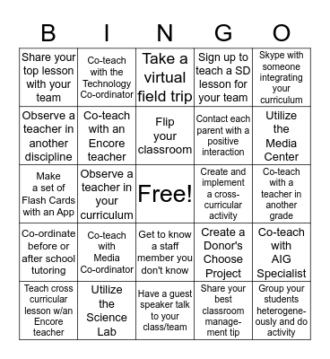 CREEK BINGO January 2016 Bingo Card