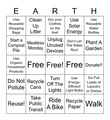 Earth Day Bingo Card