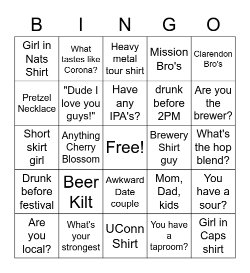 Beerfest Bingo Card