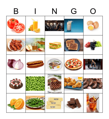 Food- breakfast, lunch, and dinner Bingo Card