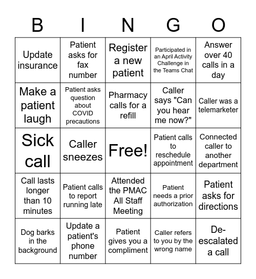 PMAC Bingo! Bingo Card