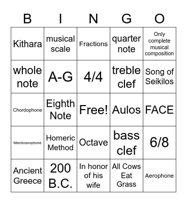 Ancient Greek Quiz Bingo Card