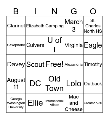 Bridal Bingo Card