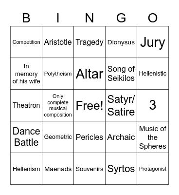 Ancient Greek Theater Bingo Card