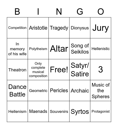 Ancient Greek Theater Bingo Card