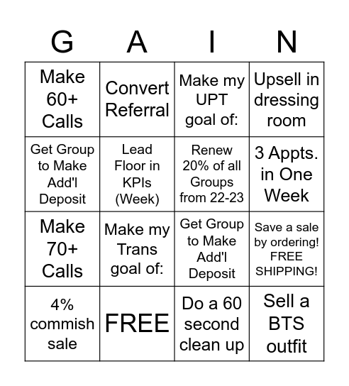 Group Renewals Bingo Card