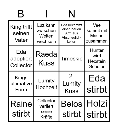 Owl House Finale Bingo Card