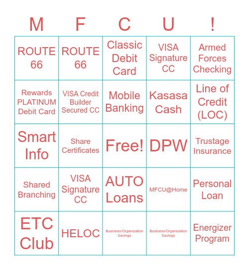 PRODUCTS & SERVICES Bingo Card