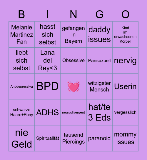 Lilian Bingo Card