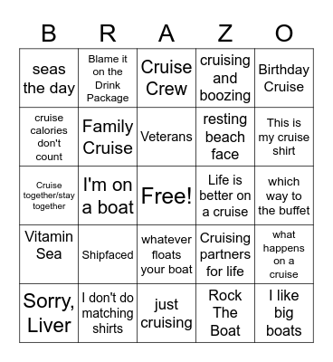 Cruise Bingo Card