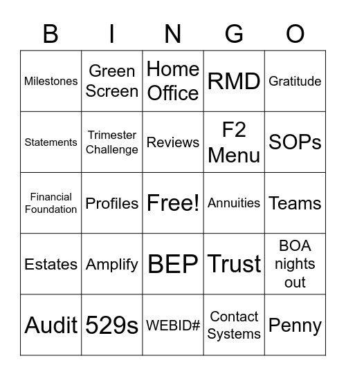 BOA Spring Regional Bingo Card