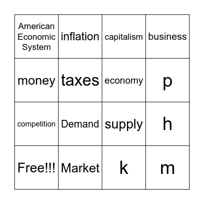 American Economic System Vocabulary Bingo Card