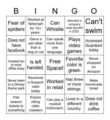Support Bingo Card