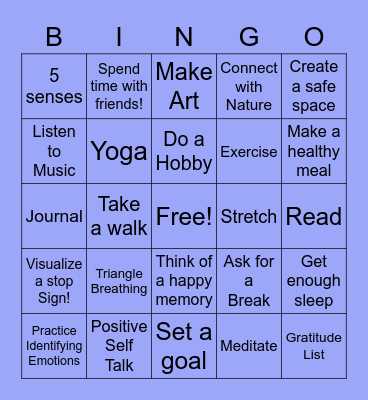 Coping Skills Bingo Card