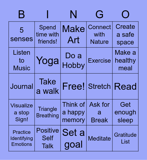 Coping Skills Bingo Card