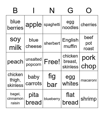 Low Phosphorus Foods Bingo Card