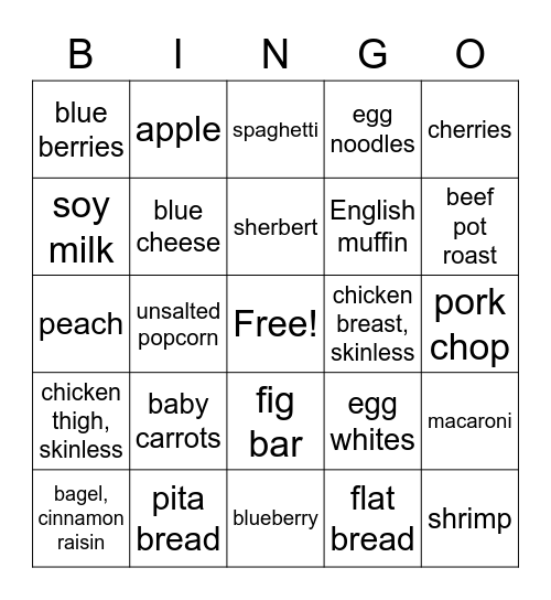 Low Phosphorus Foods Bingo Card