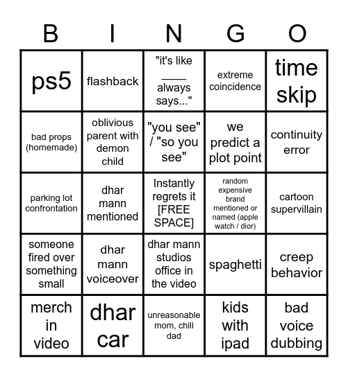 Dhar Mann Bingo v4.5 Bingo Card