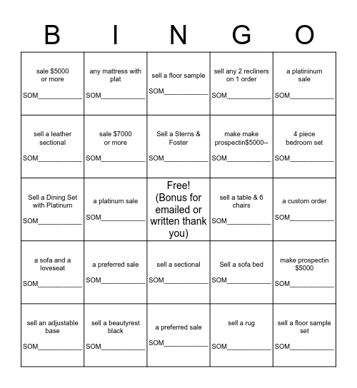 January-furniture fungo Bingo Card