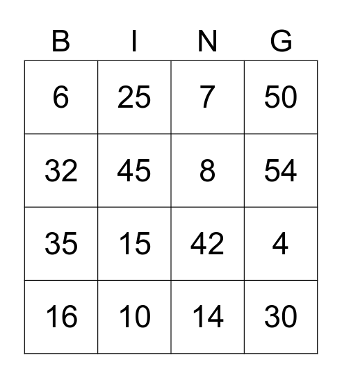 BINGO DA MULTIPLICAÇÃO Bingo Card