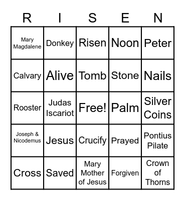 "Risen: He Did It For Me!" Bingo Card