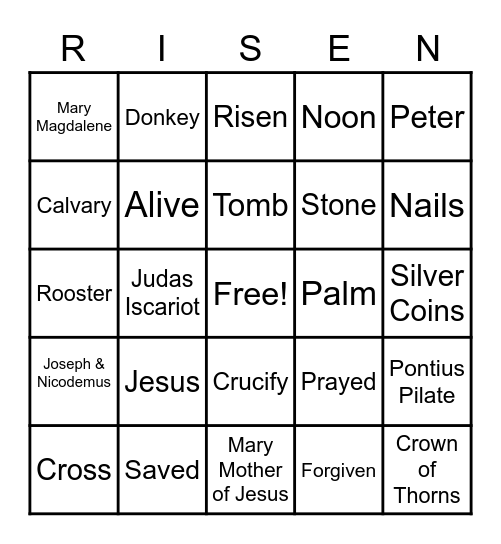 "Risen: He Did It For Me!" Bingo Card