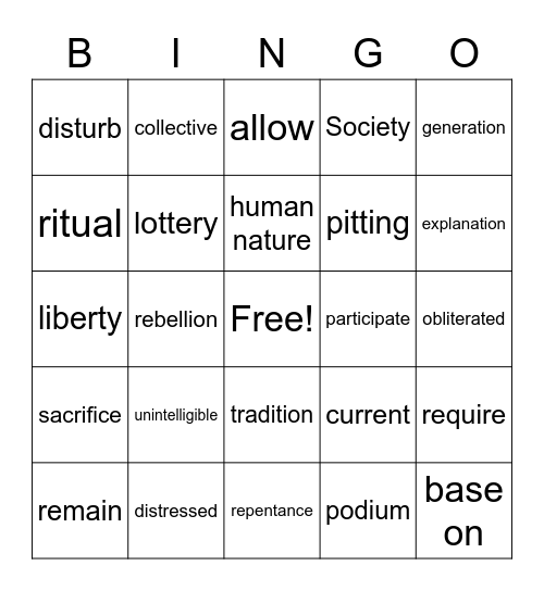 Workshop 3: Life in Dystopia Bingo Card