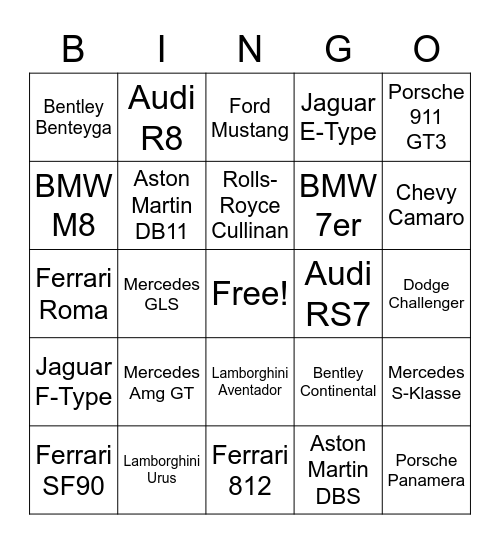 Luxusauto Bingo Card