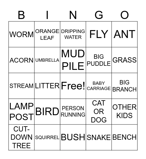 Cretella Nature Walk Bingo! Bingo Card