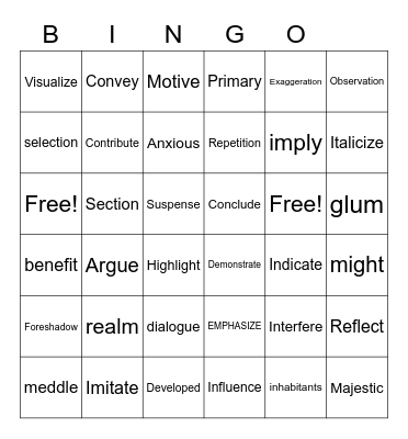 STAR VOCAB Bingo Card
