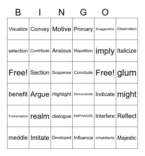 STAR VOCAB Bingo Card