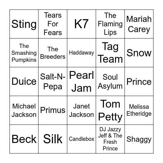 Game 1 Bingo Card